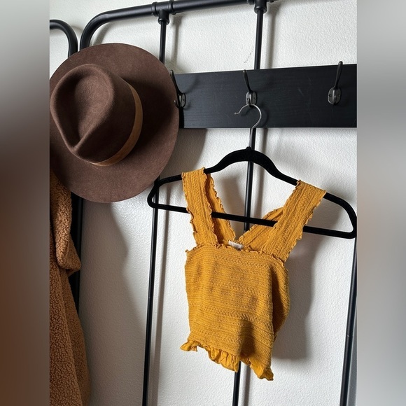 Urban Outfitters ecote yellow ruched gathered stretch cropped blouse top shirt - Picture 1 of 5